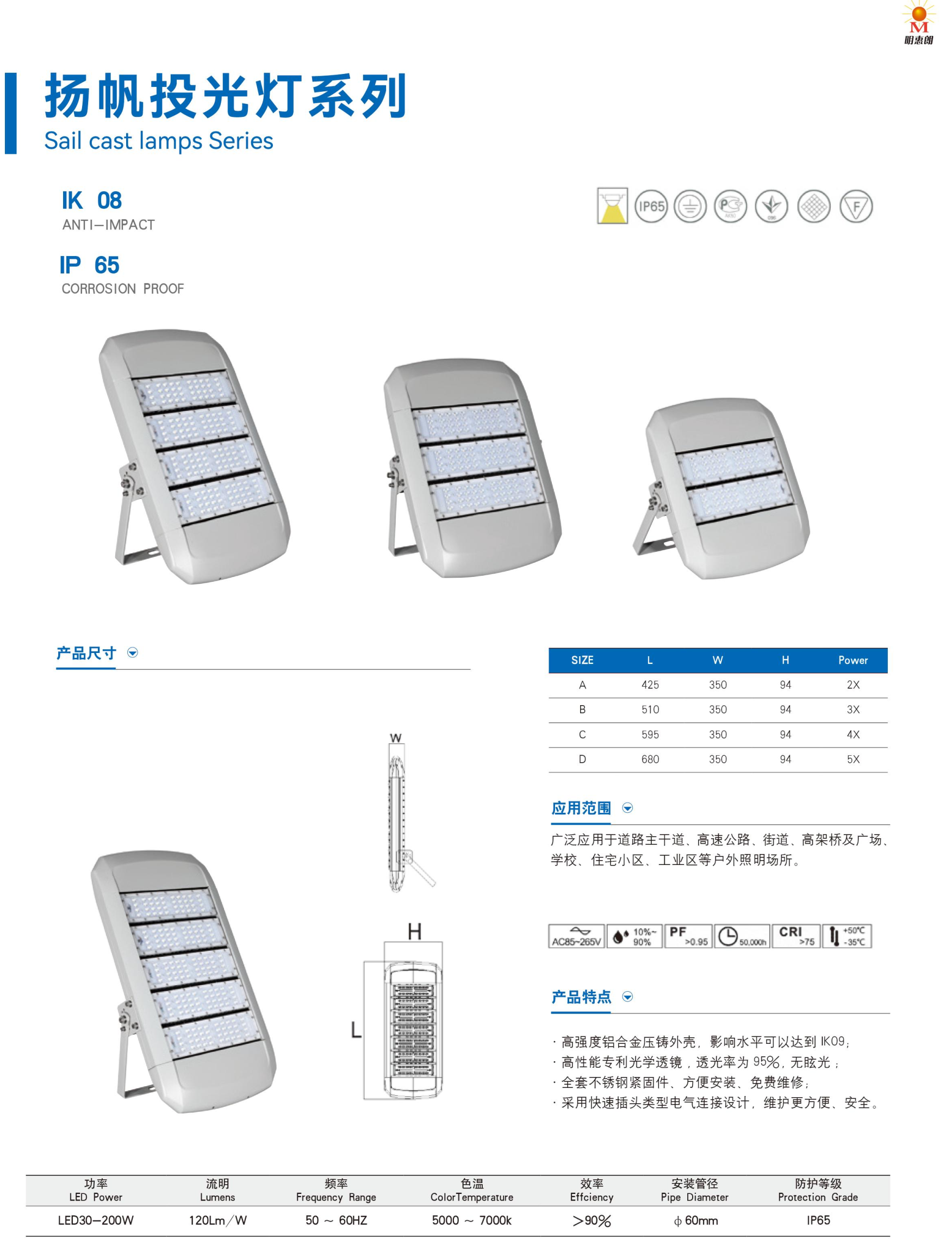 明惠朗揚(yáng)帆投光燈參數(shù)